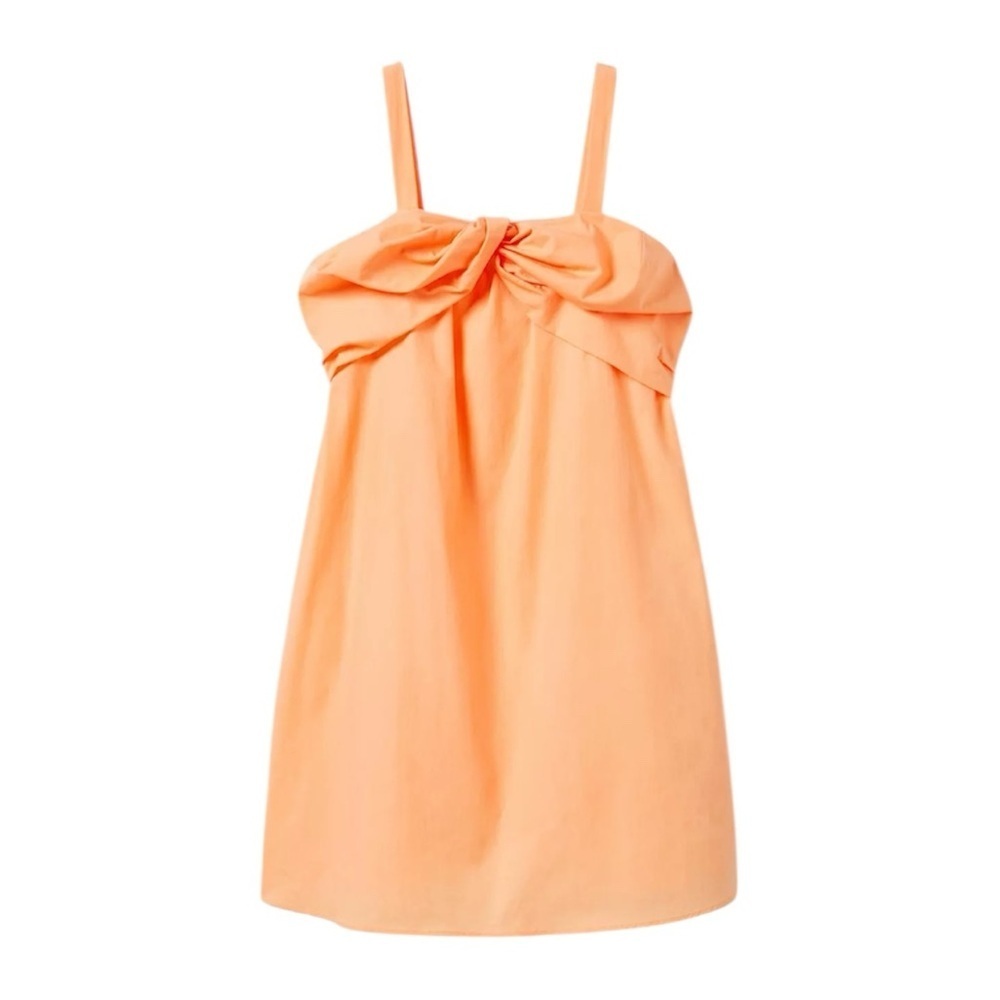 Zara Kids Girls Peach Sleeveless Poplin Dress with Bow-Size 11-12Y